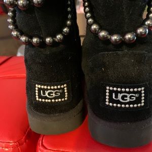 Ugg Black Suede Boots with Pearls